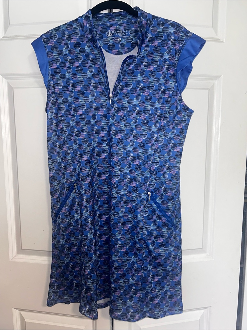 Bermuda Sands Blue Patterned Zip-Front Mini Dress - Picture 1 of 7